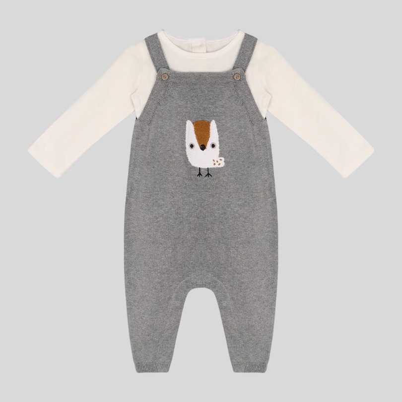 Viverano - Owl Applique Sweater Knit Baby Overall & Bodysuit