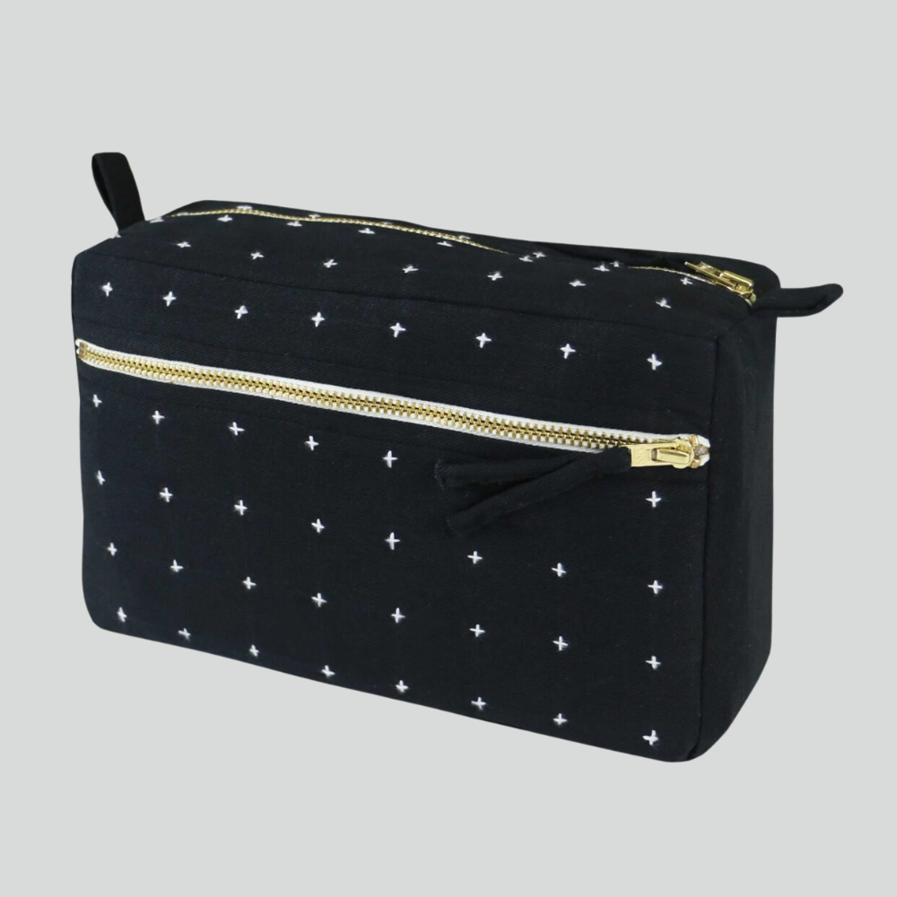 Anchal - Cross-Stitch Medium Toiletry Bag in Charcoal