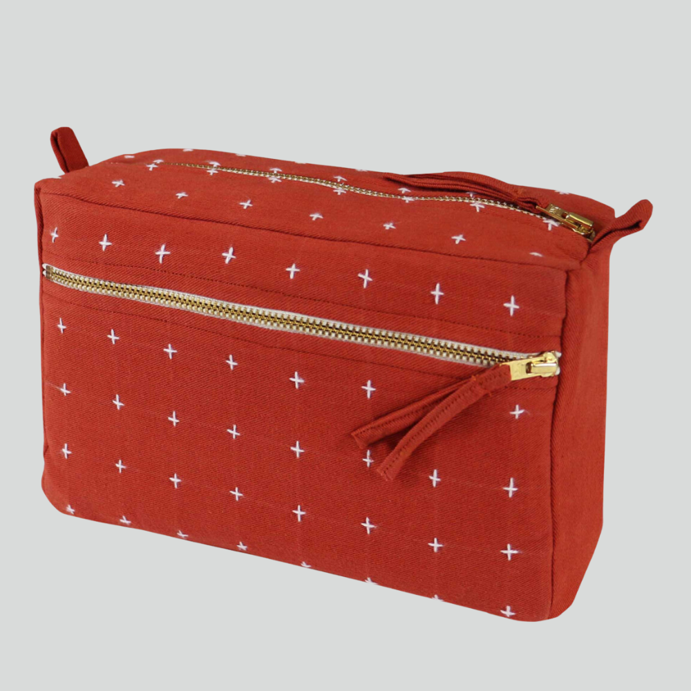 Anchal - Cross-Stitch Medium Toiletry Bag in Rust