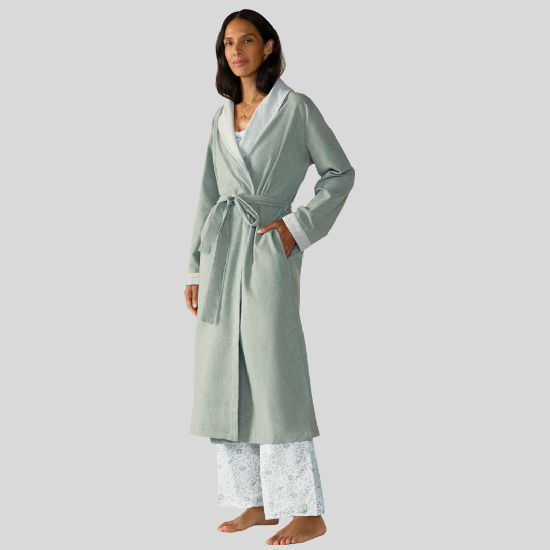 Coyuchi - Cloud Brushed Organic Flannel Robe in Thyme Heather