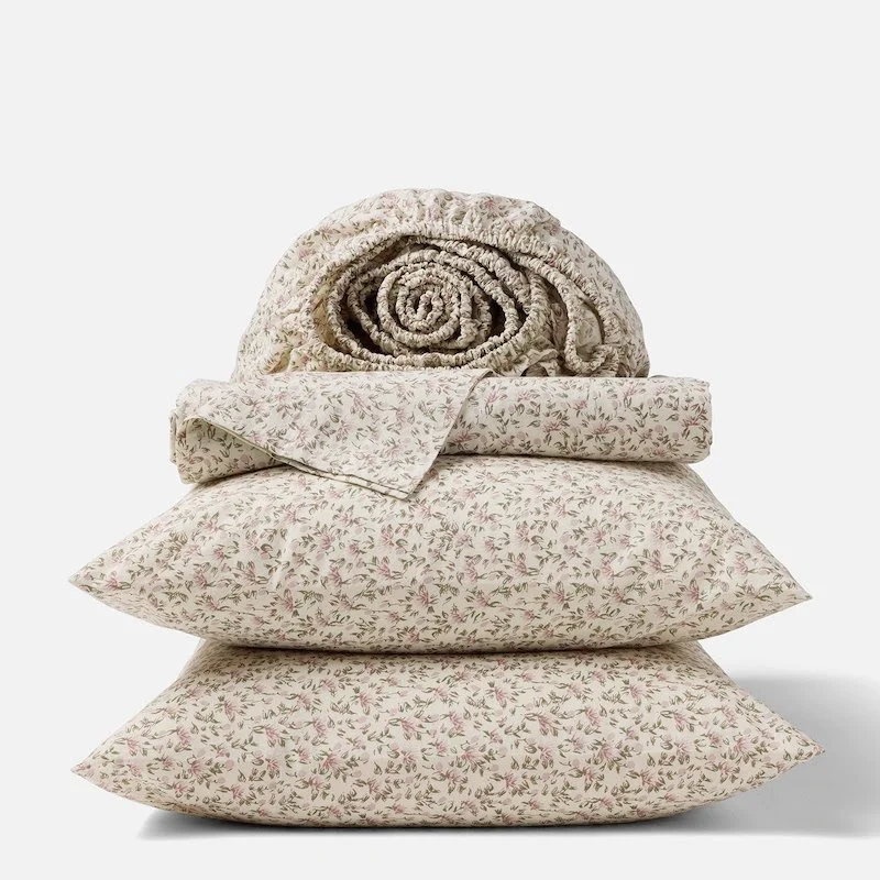 Coyuchi - Print Percale Sheet Set in Plum Blossom Primrose