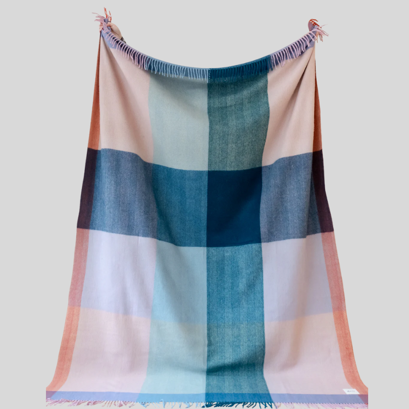 Tartan Blanket Co. - Recycled Wool Blanket in Apricot Frame Check