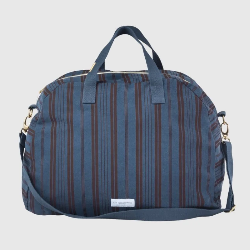 Les Pensionnaires - Mattress-Stripe Cotton Weekend Bag in Storm Blue