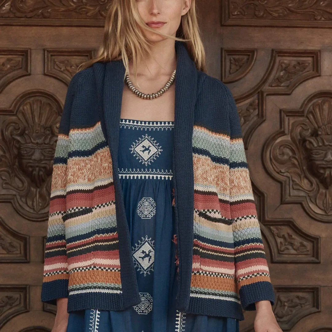 The Great - The Lodge Cardigan in Taos Stripe