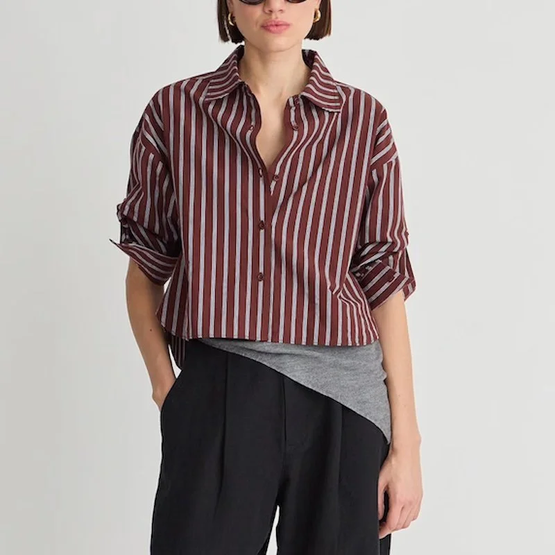 Apiece Apart - Cropped Isolde Button Down in Spice Stripe