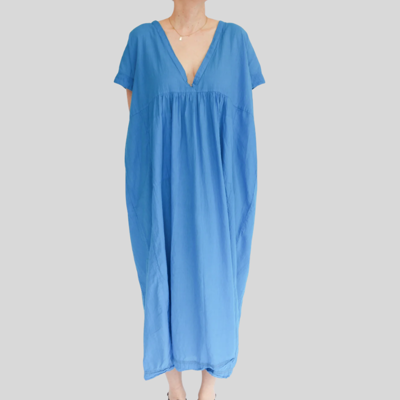 Auntie Oti - Long V Dress in Blue