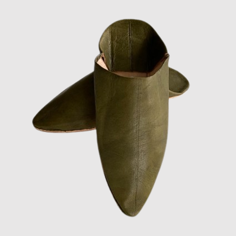 Stylish Khaki Leather Pointed Slippers - Comfortable (2).png