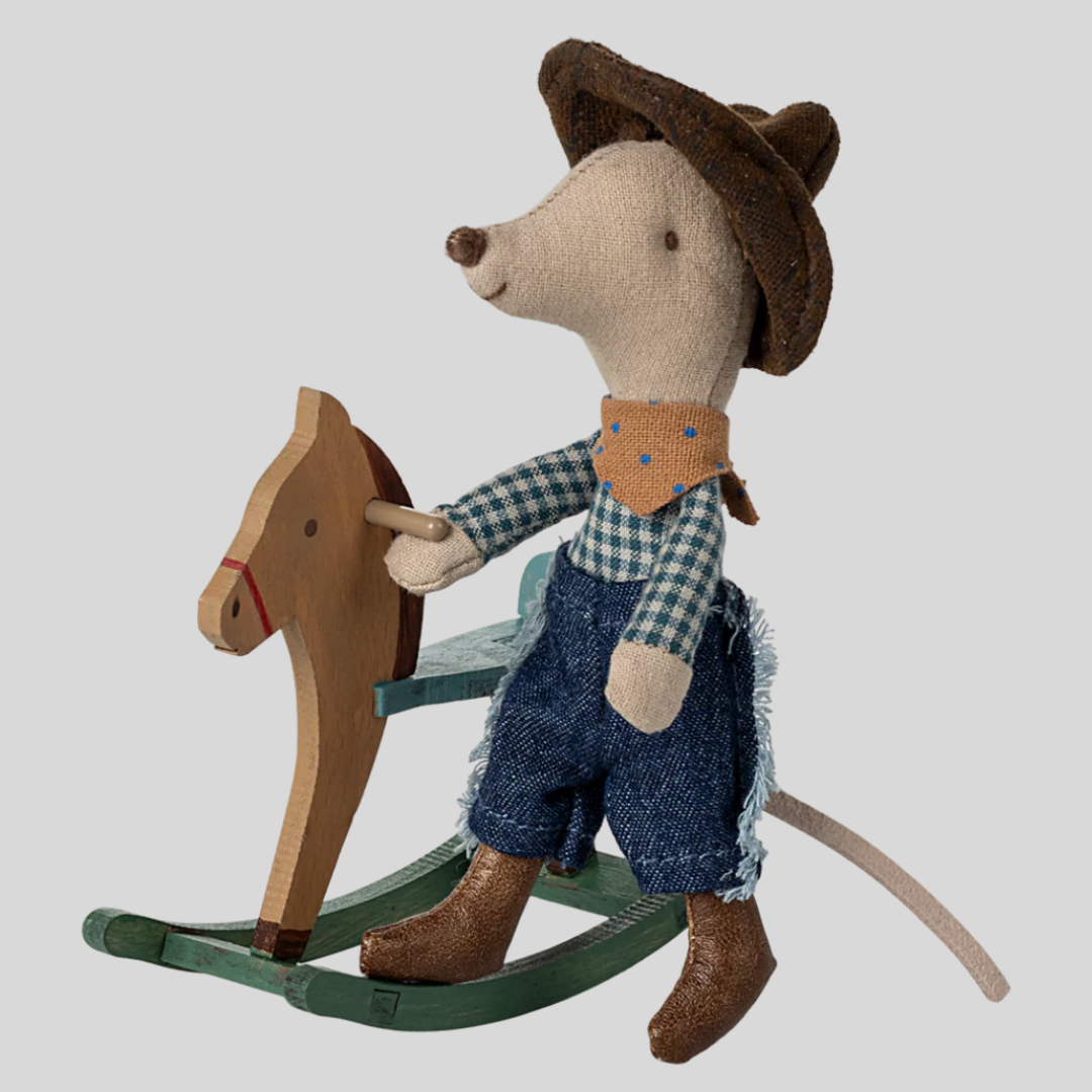 Maileg - Cowboy Mouse on Rocking Horse