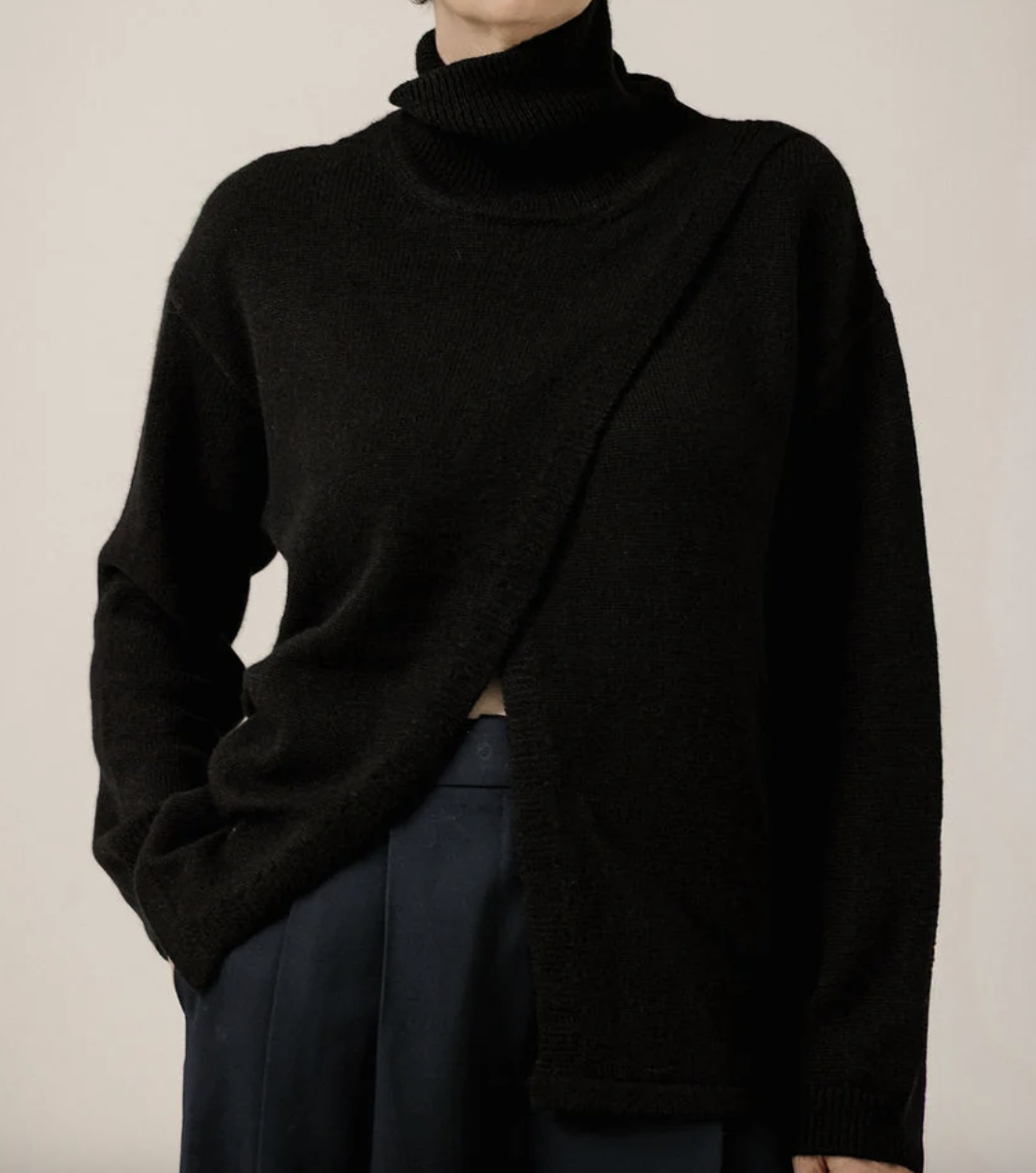 Bare Knitwear - Asymmetric Funnel Neck in Black