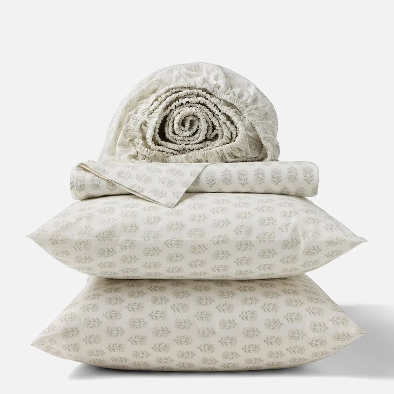 Coyuchi - Print Percale Sheet Set in Seafoam Chrysanthemum