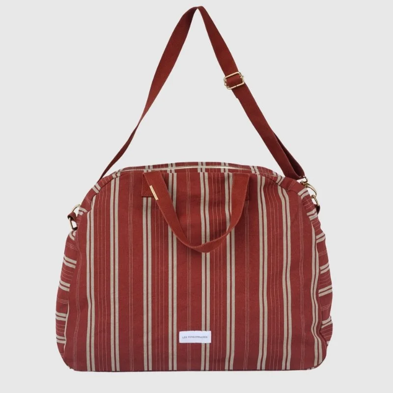 Les Pensionnaires - Mattress-Stripe Cotton Weekend Bag in Rust