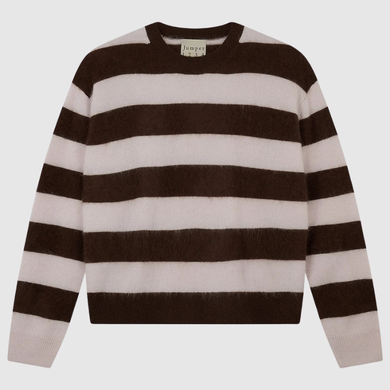 Jumper 1234 - Brushed Striped Crew in Hickory and Oyster
