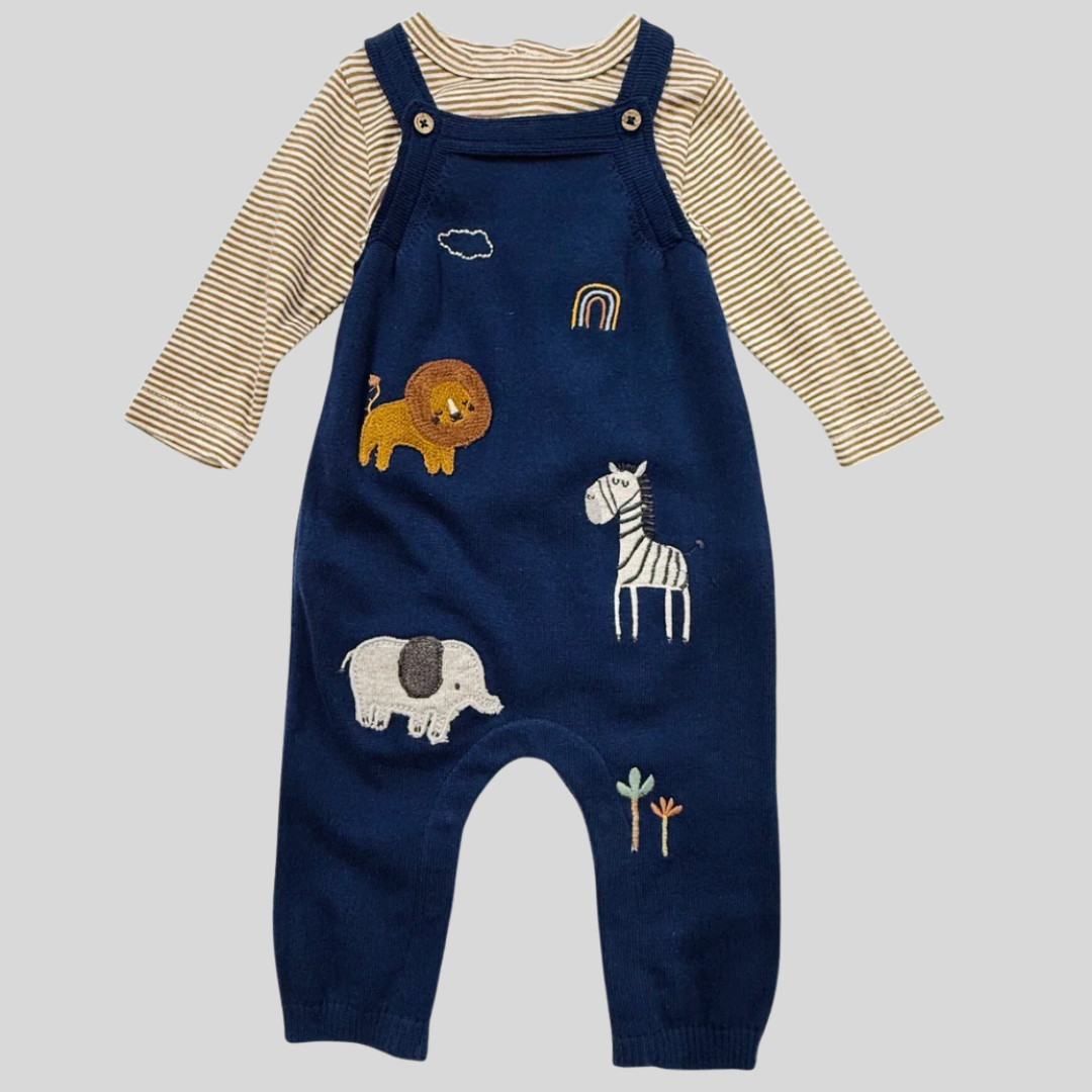 Viverano - Elephant Zebra Applique Knit Baby Overall Set.png