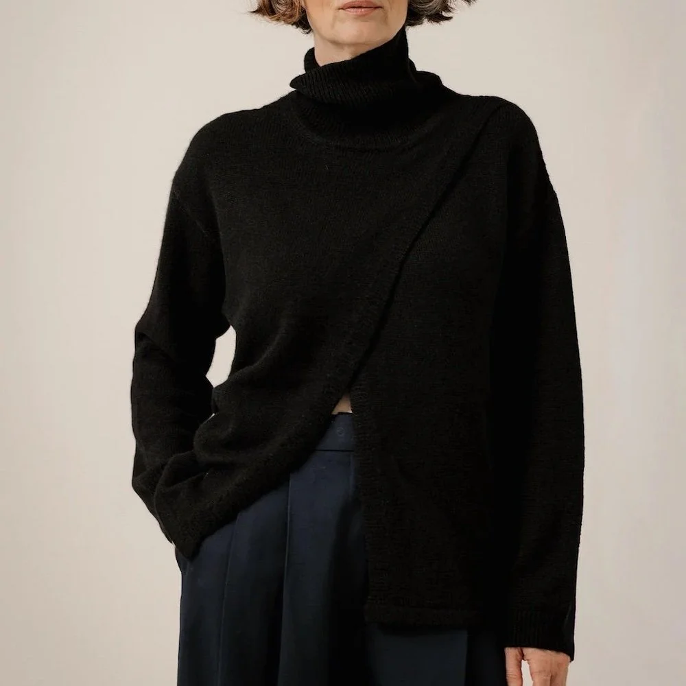 Bare Knitwear - Asymmetric Funnel Neck in Black