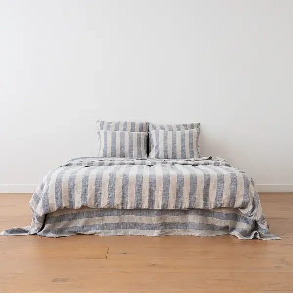 LinenMe - Stone Washed Linen in Indigo Natural Broad Stripe-1.webp