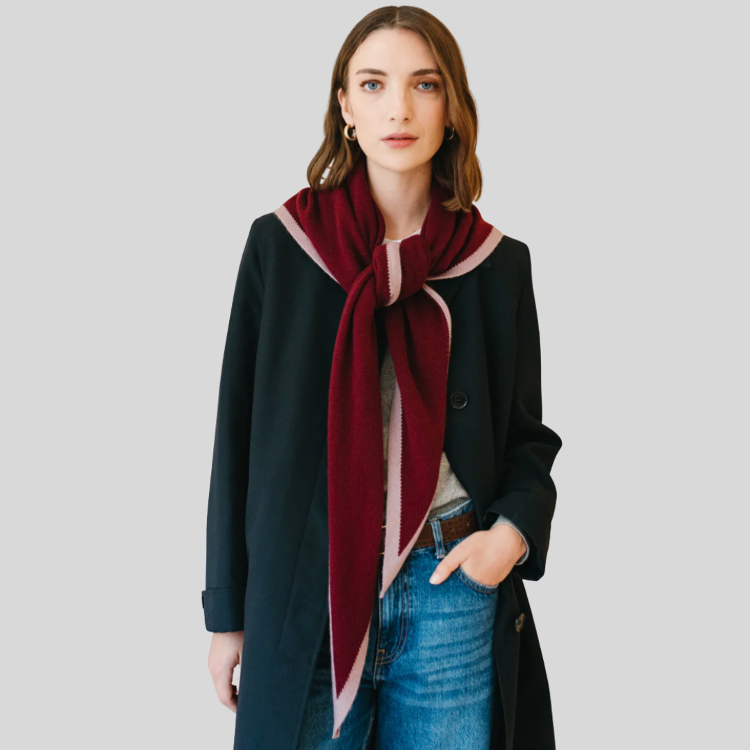 Tartan Blanket Co - Large Merino Triangle Scarf in Burgundy and Lilac