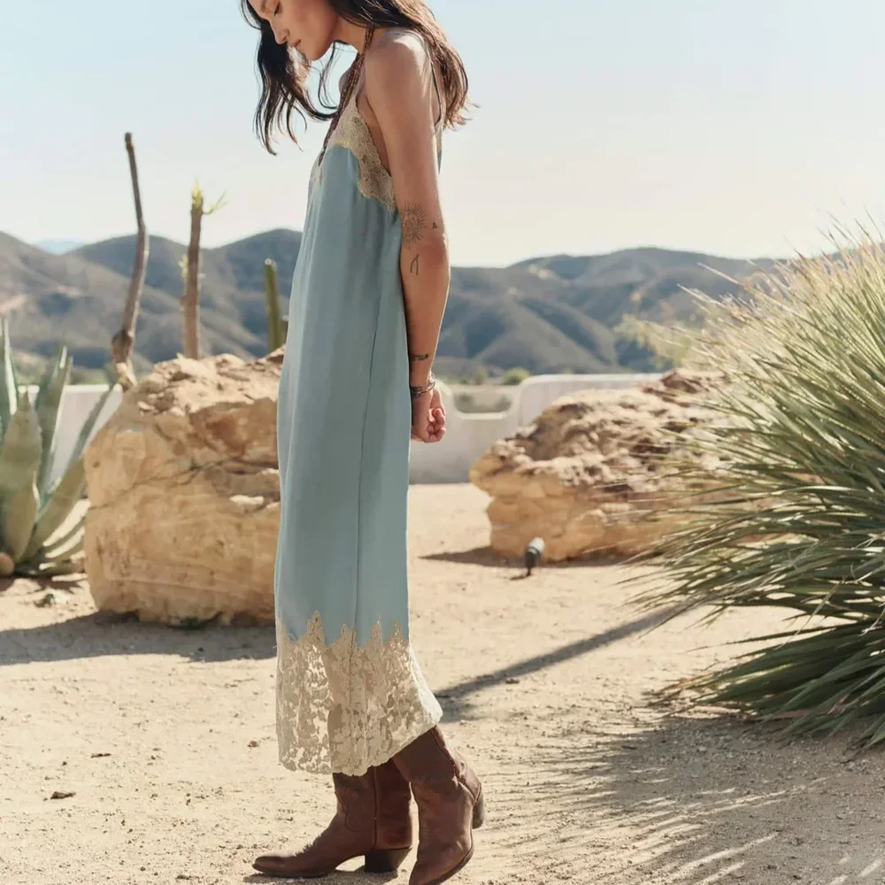 The Great - Legacy Dress in Faded Blue and Cream — Bosco's Mercantile