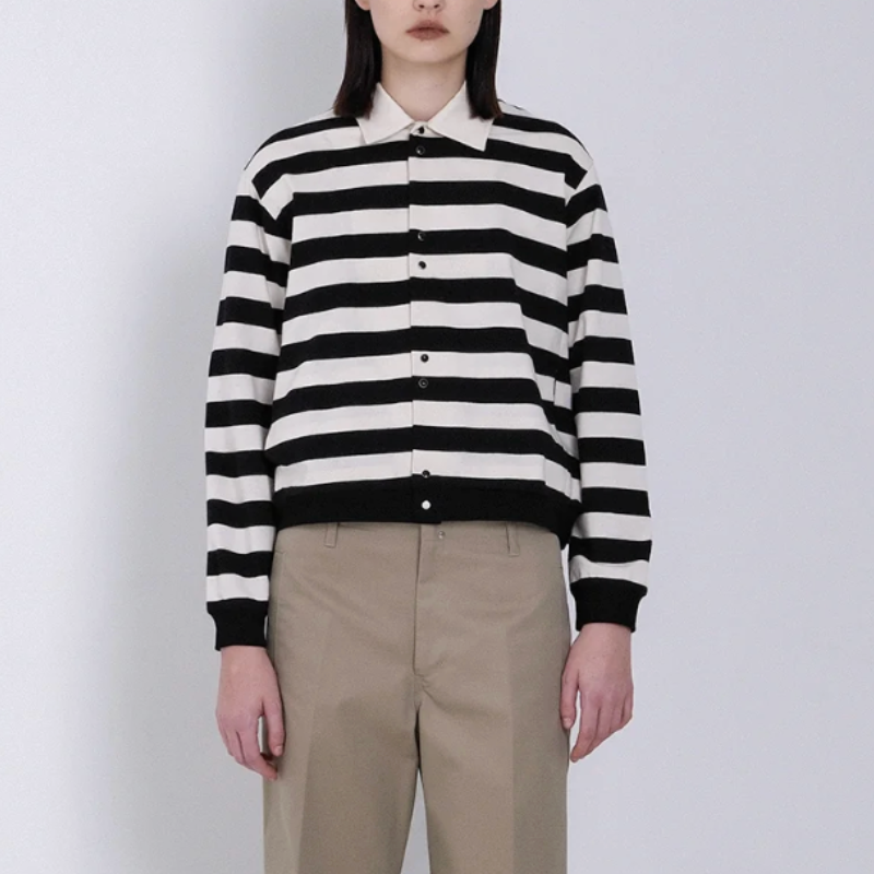 Tanaka - Jersey Cardigan in Black Stripe