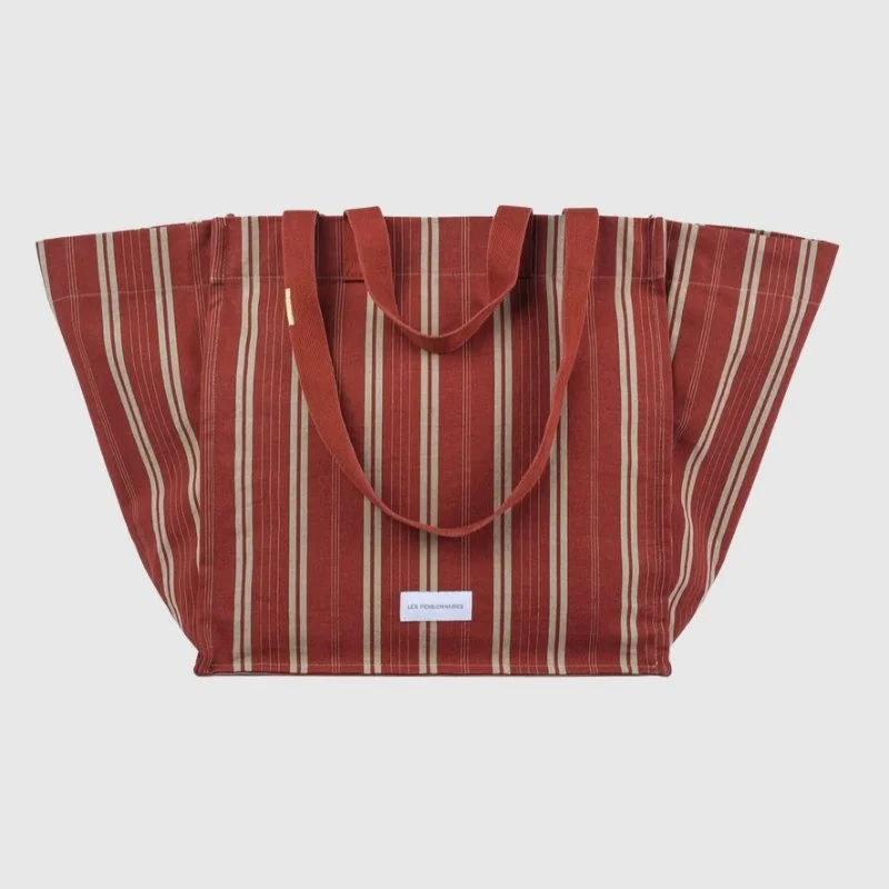 Les Pensionnaires - Cotton Mattress-Stripe Tote Bag in Rust
