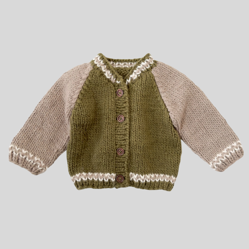 Blueberry Hill - Varsity Baby & Kids Cardigan in Moss