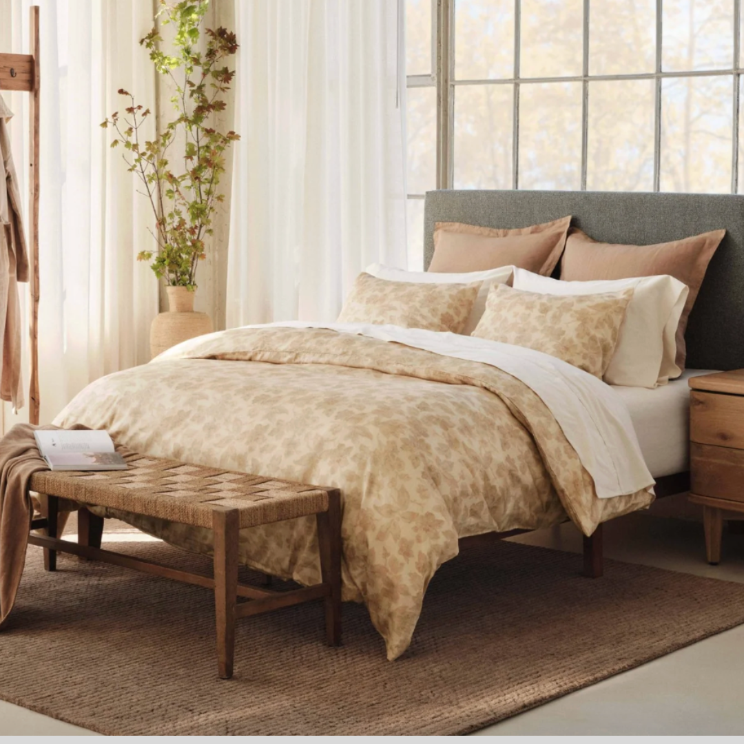 Coyuchi - Camellia Organic Print Duvet Cover in Amber