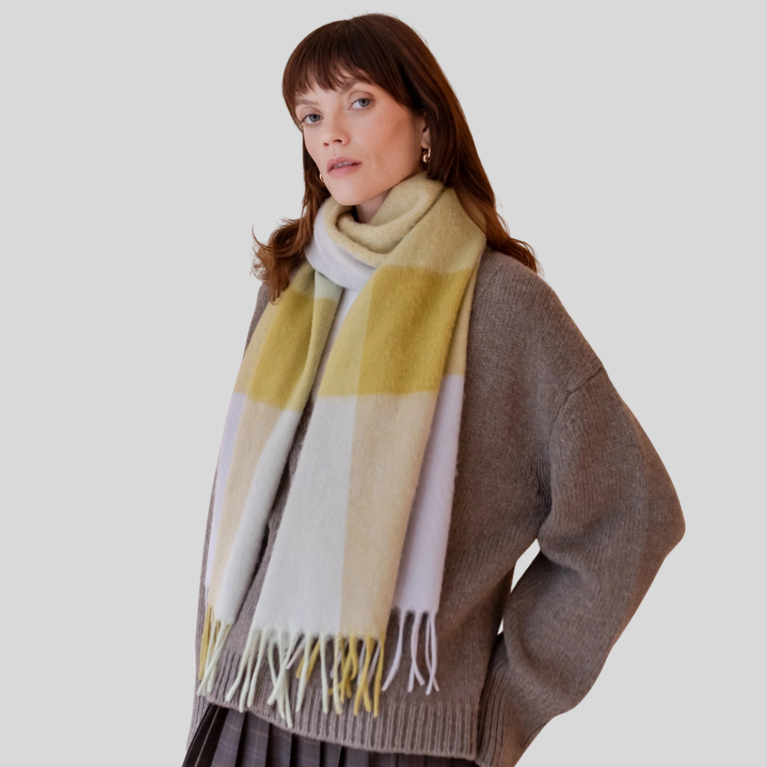 Tartan Blanket Co - Lambswool Oversized Scarf in Sage Block Check