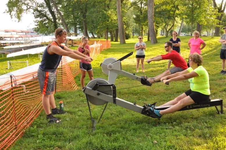 Before getting on the water, you learn the rowing technique on an Erg (ergometer, or indoor rowing machine)