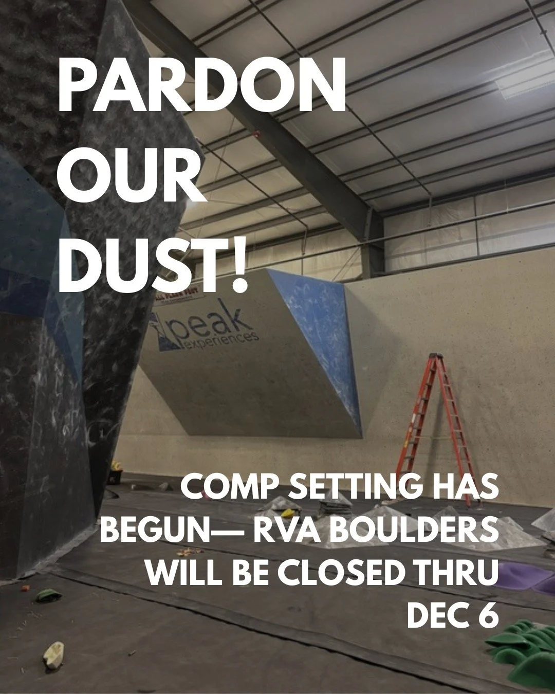 It's that time of year&mdash;&nbsp;the setting for Fall Flash Fest has officially begun! While this does mean we have a bunch of exciting comp routes to look forward to this Saturday, it also means that the bouldering area at RVA will remain closed t