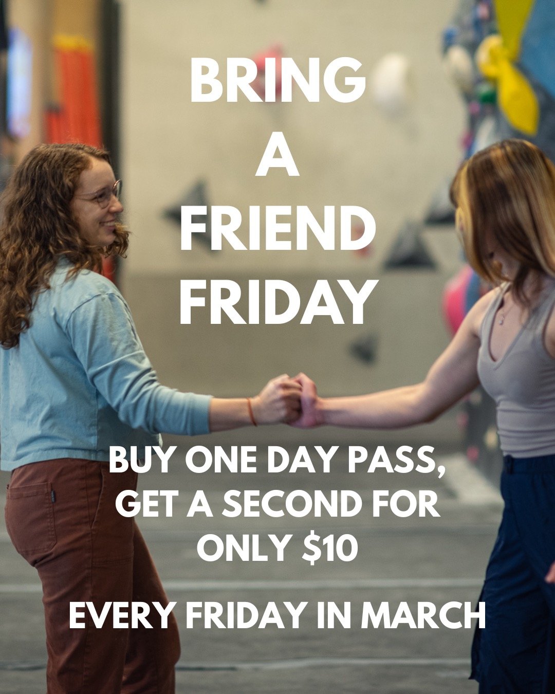 Friday the 13th doesn't have to be scary! Grab a friend and come by either Peak Experiences location for our special day pass deal&mdash; buy one get one for $10 😮 This deal is happening every Friday for the rest of March; time to start a new weeken