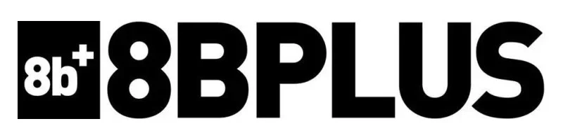 8b+ 8BPLUS logo in black and white.