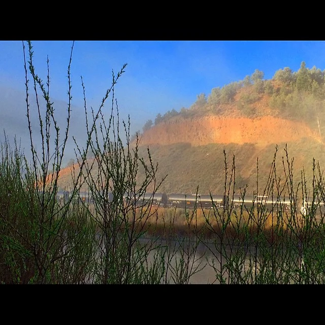 Sippin' on the banks of the Colorado River as a train rolls by