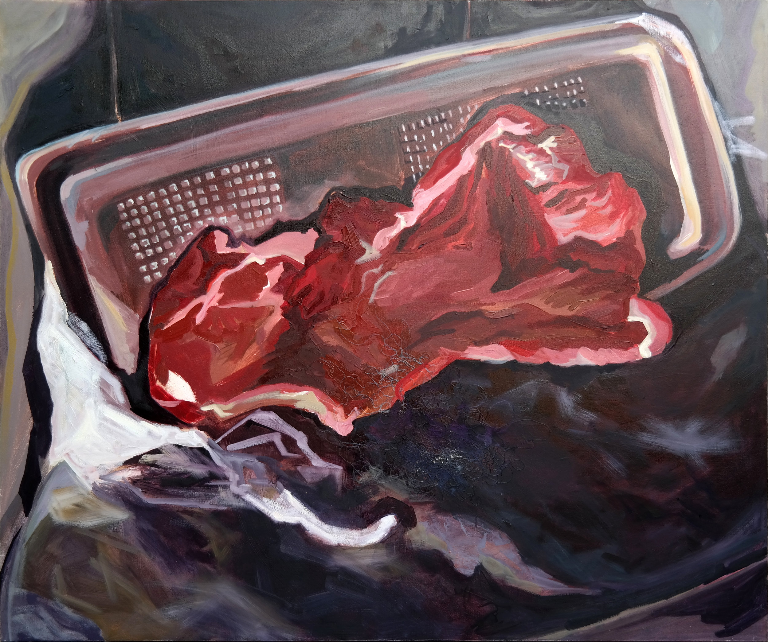 2. The Raft,2014,Oil Paint and String on Canvas, 48”x40”.jpg