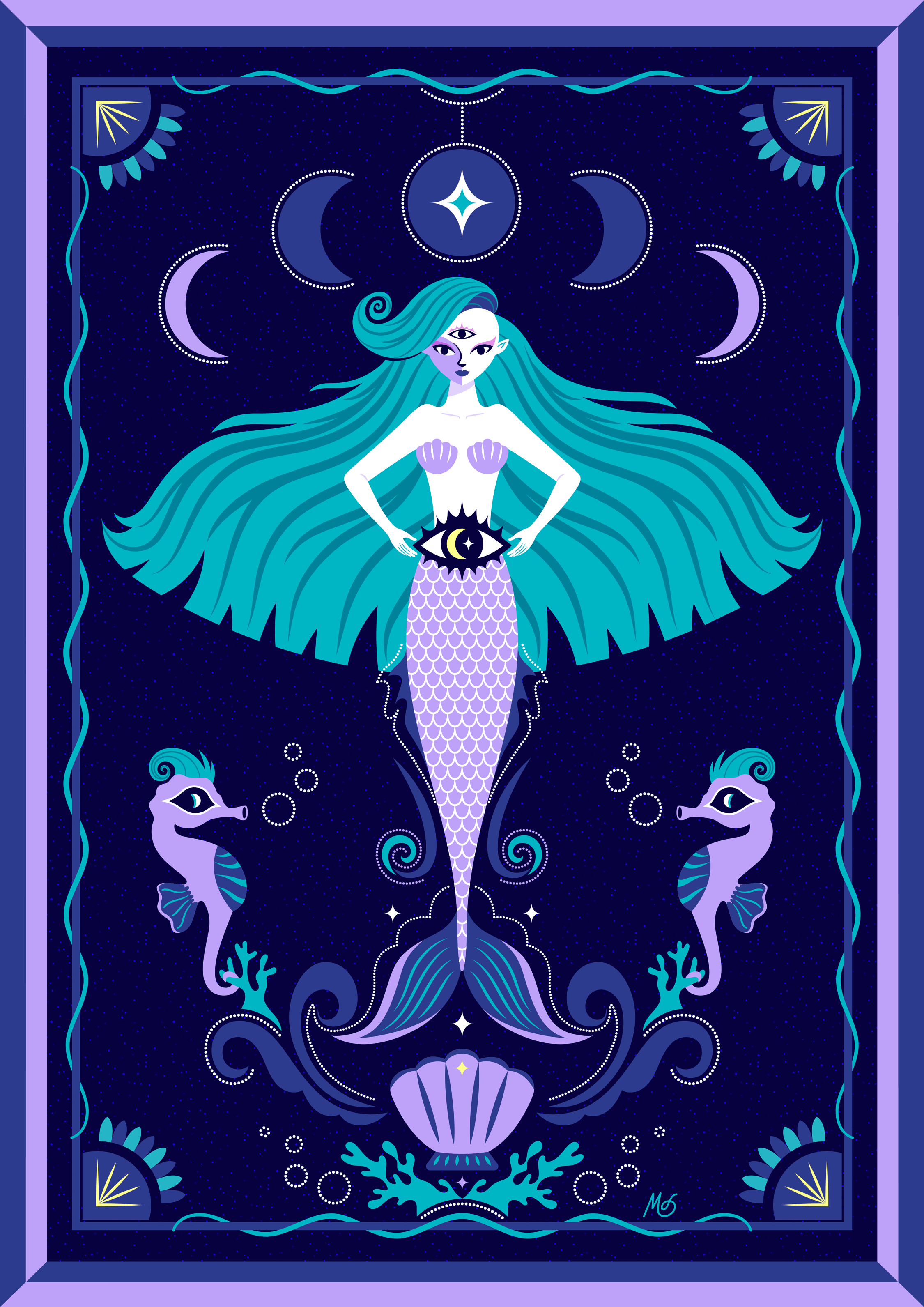 mermaid and seahorses
