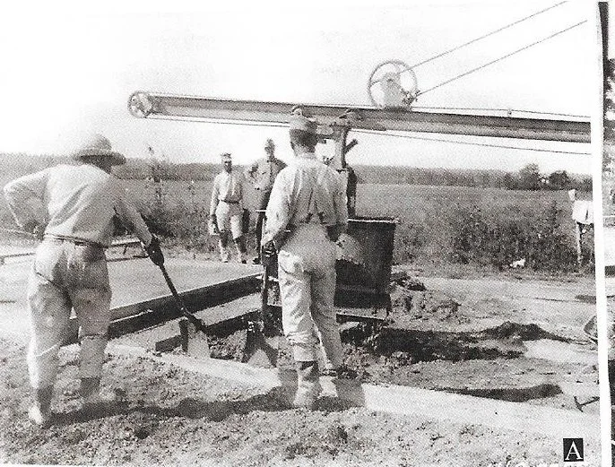 Pouring concrete - the prisioners were allowed to wear a "Respectable Grey."