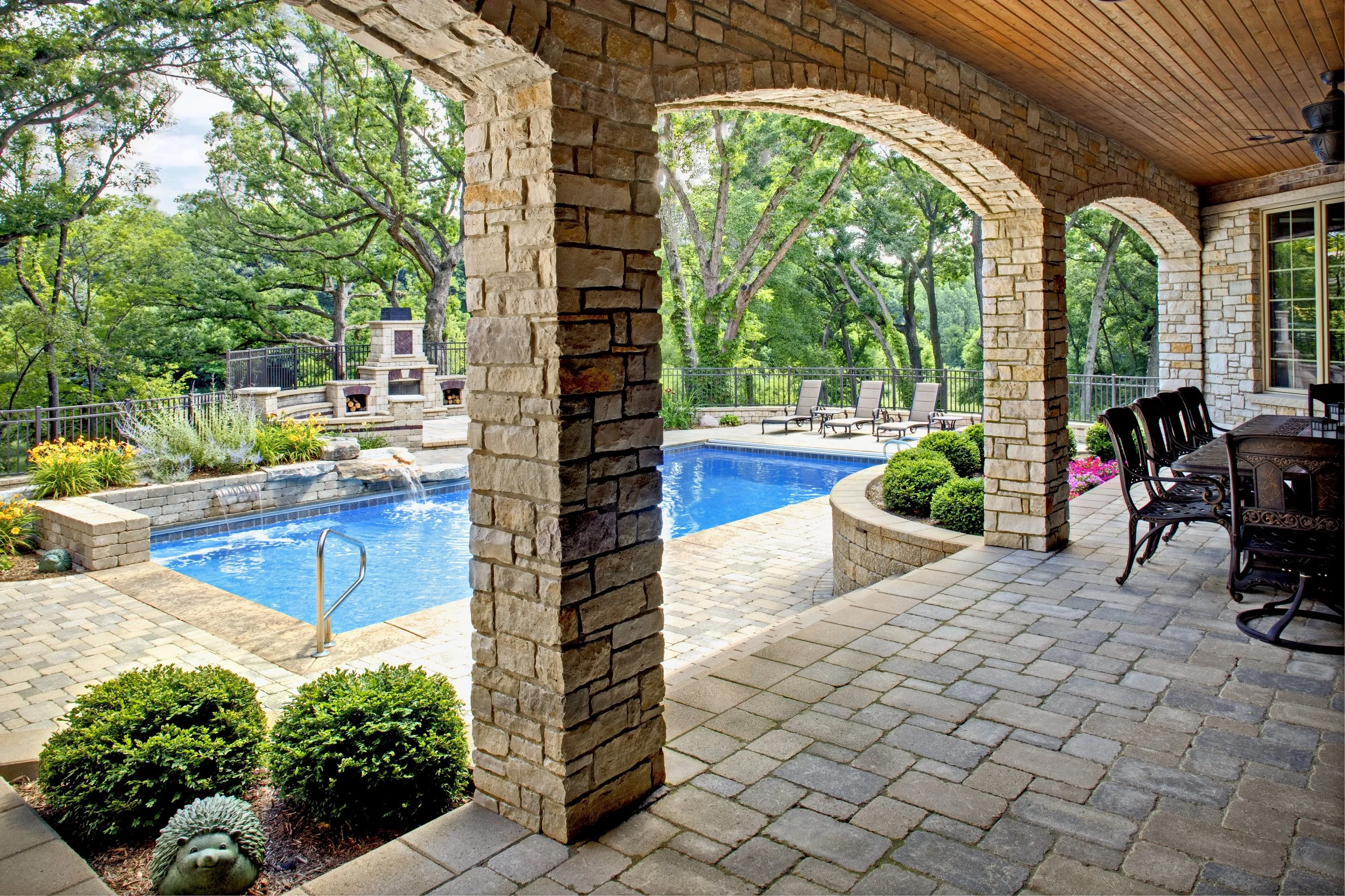 Walk Out Basement in Oak Brook IL with Pool & Outdoor Fireplace.  By Southampton Builders LLC.