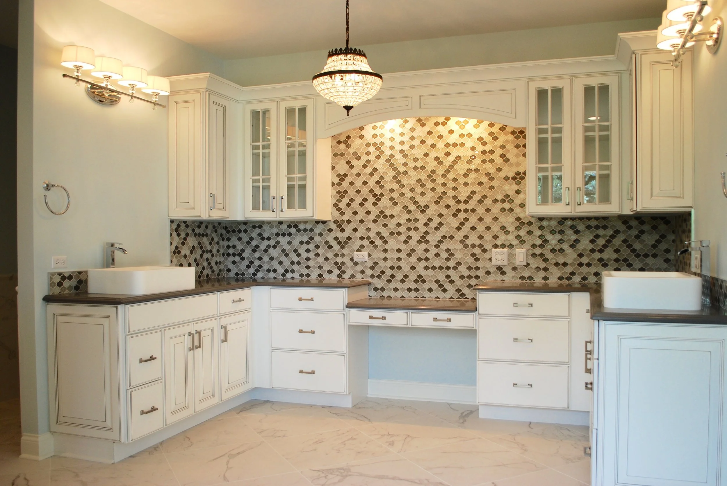 Naperville Custom Bathroom Remodel. Square Vessel Sinks. Luxury Bathroom by Southampton Builders LLC.