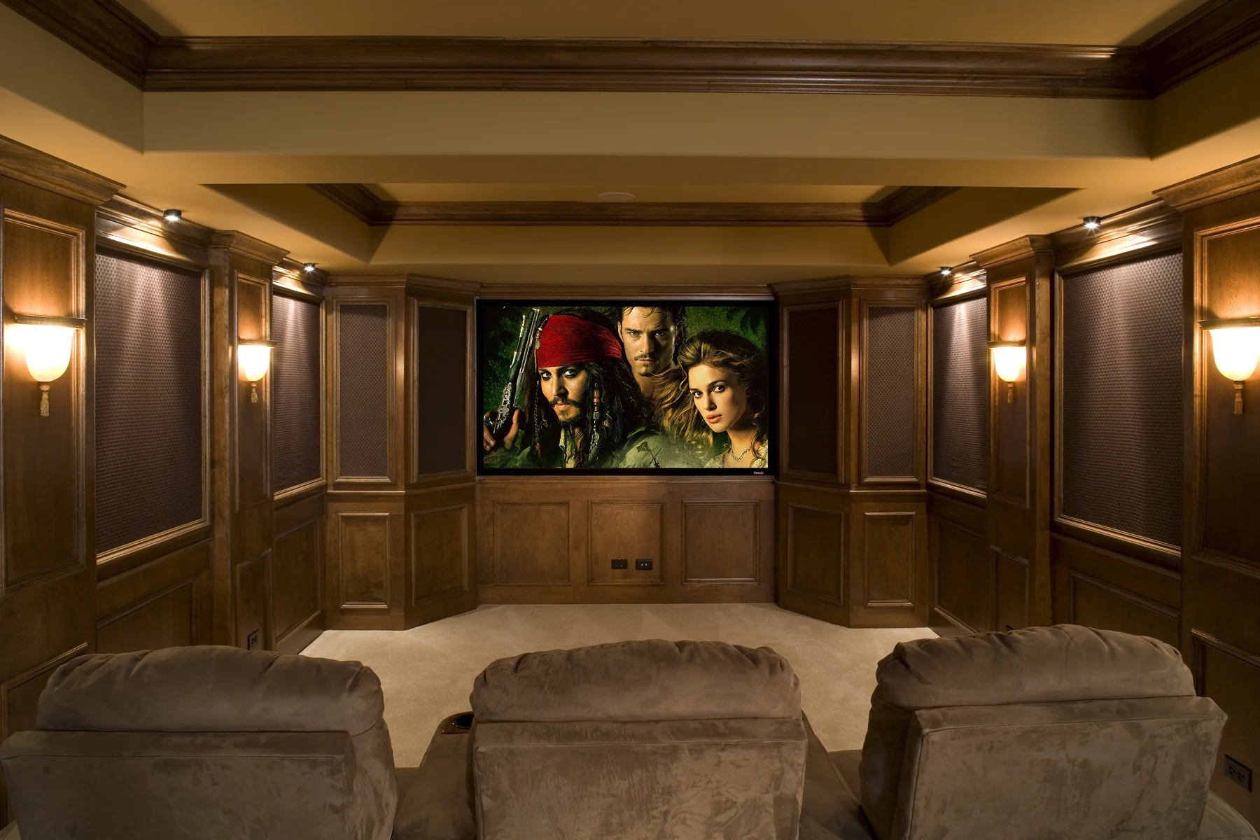 Custom Theater Room for Private Movie Screenings - Designed &amp; Built by Southampton Builders LLC. Geneva IL.