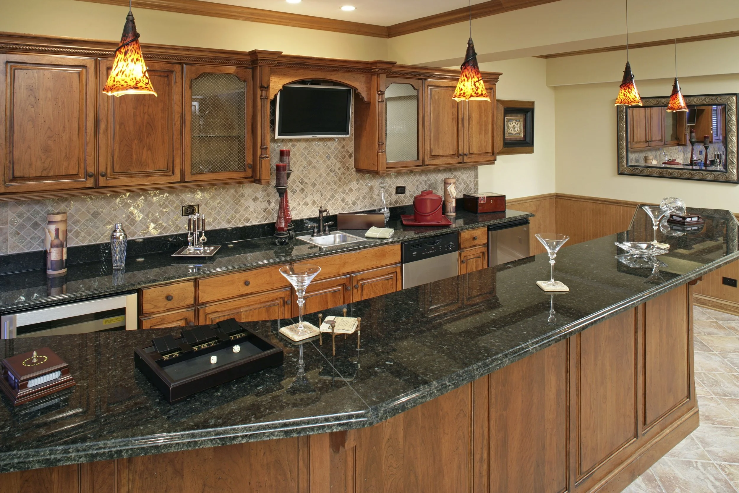 Custom Finished Basement Bar in St. Charles IL. 60174. By Southampton Builders in Fox Mill Subdivision. 