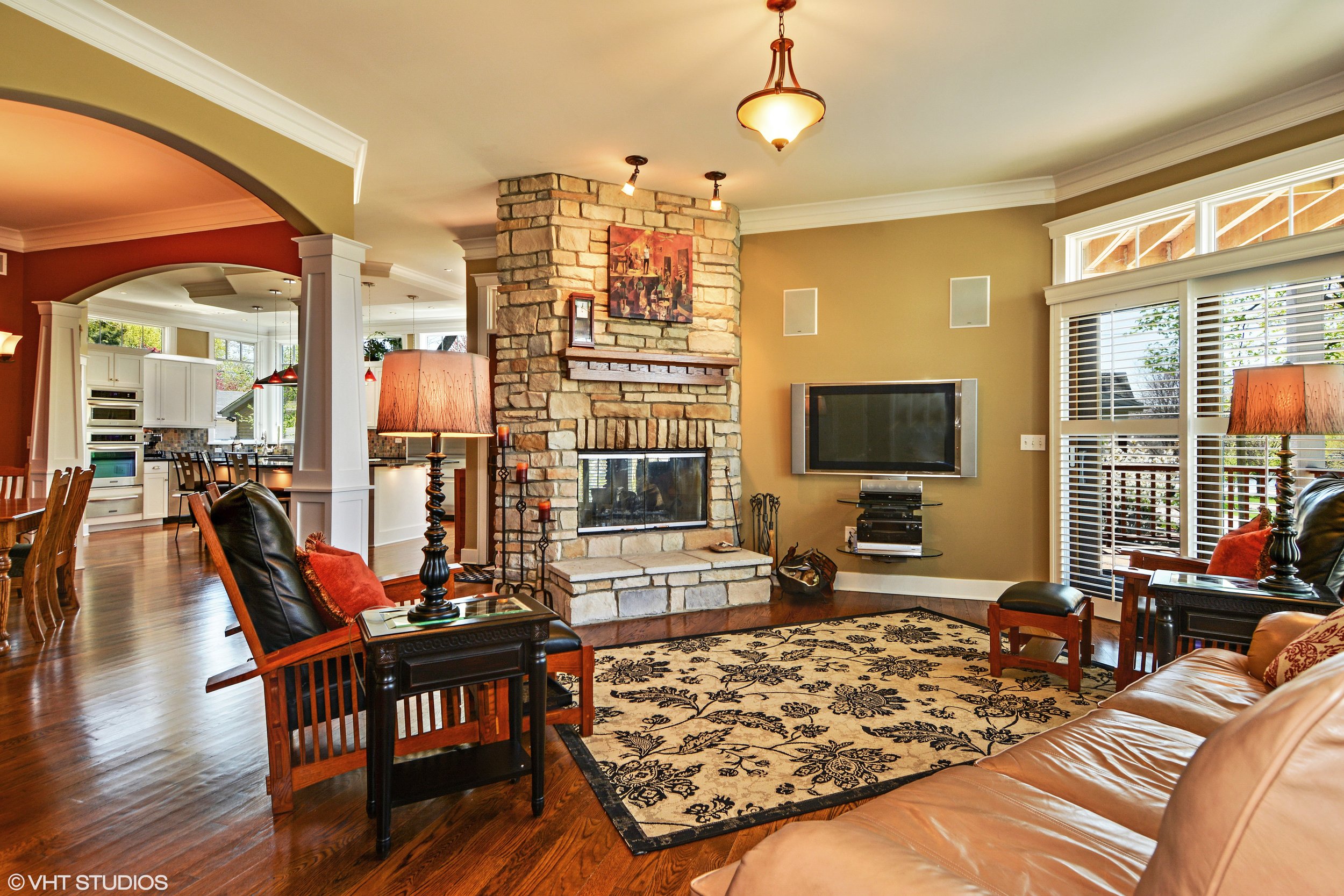 Rustic Family Room Fireplace in this Downers Grove Home Remodel