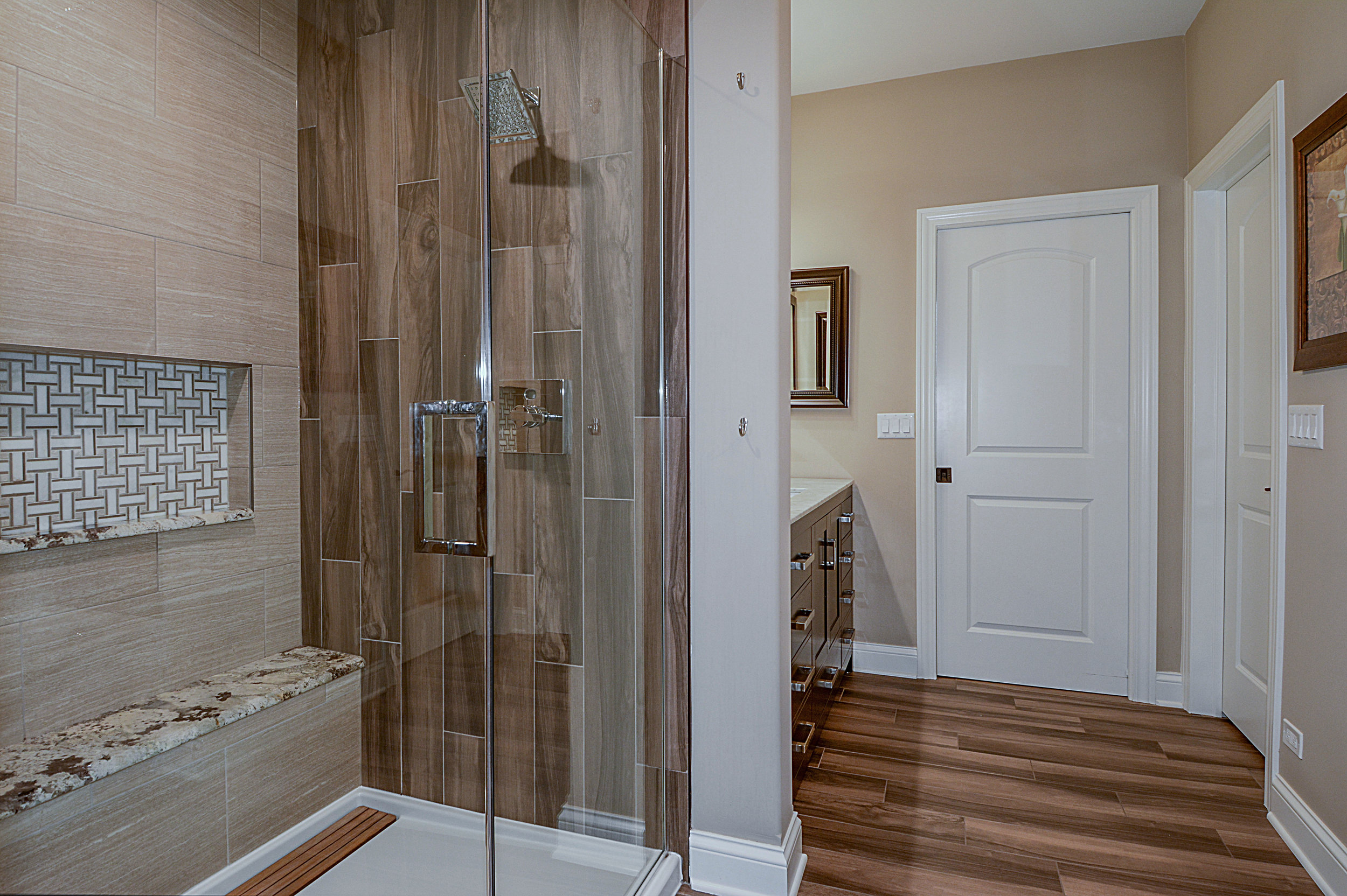 Bathroom Remodel in Geneva IL with Hardwood Tile in Shower