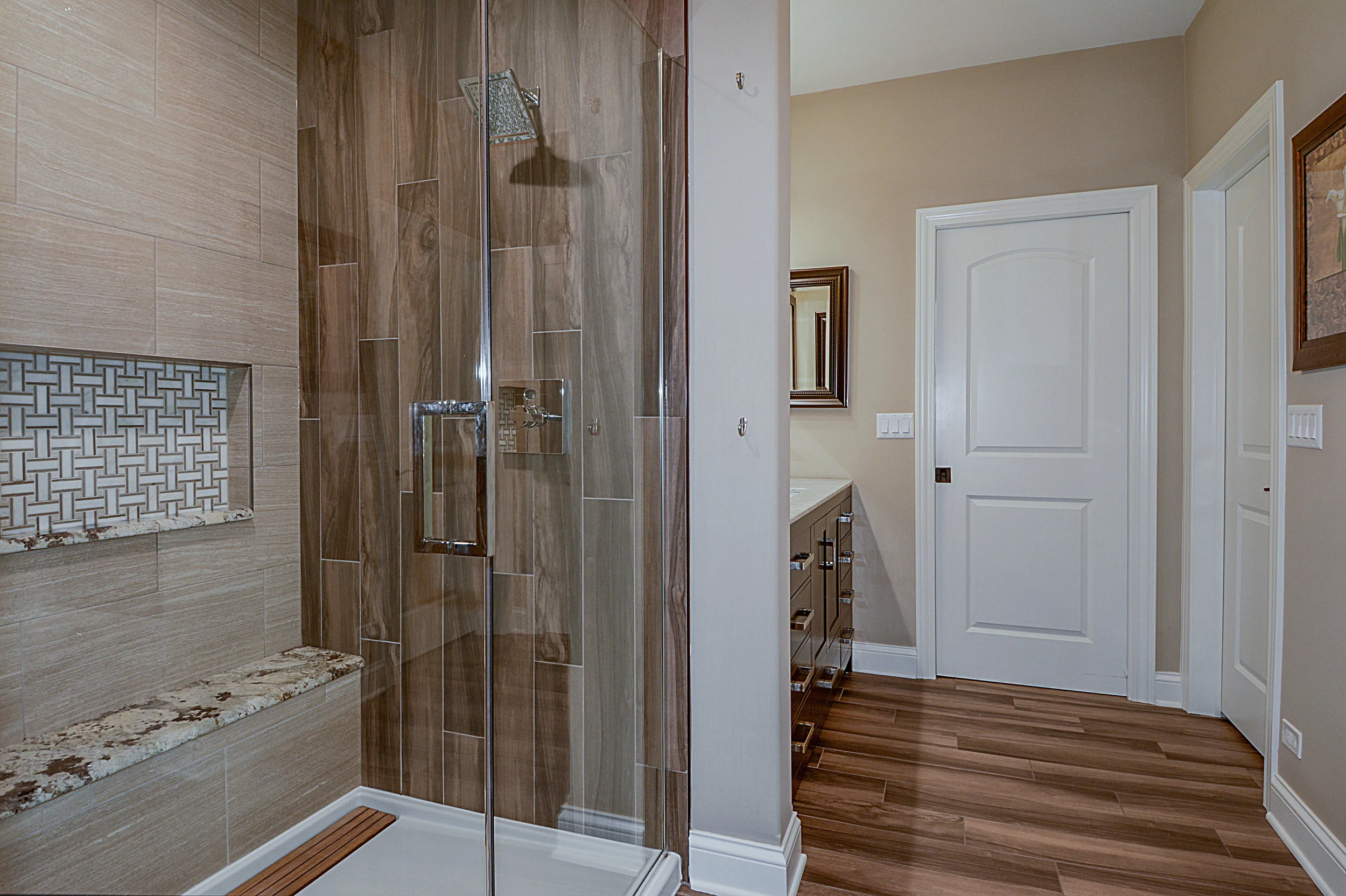 Bathroom Remodel in Geneva IL with Hardwood Tile in Shower