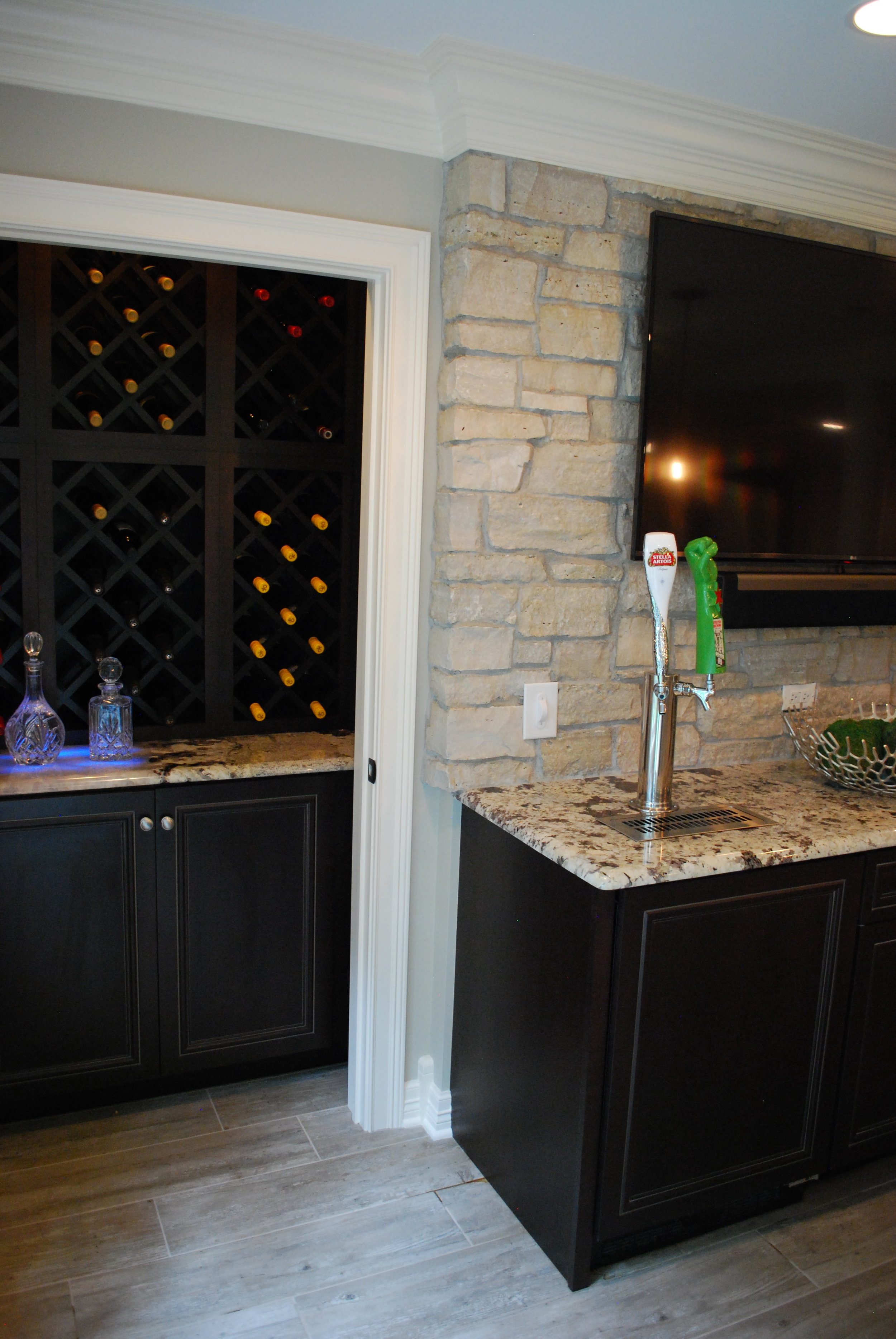 Geneva IL. Custom Keg-orator &amp; Wine Closet  in this Finished Basement by Southampton