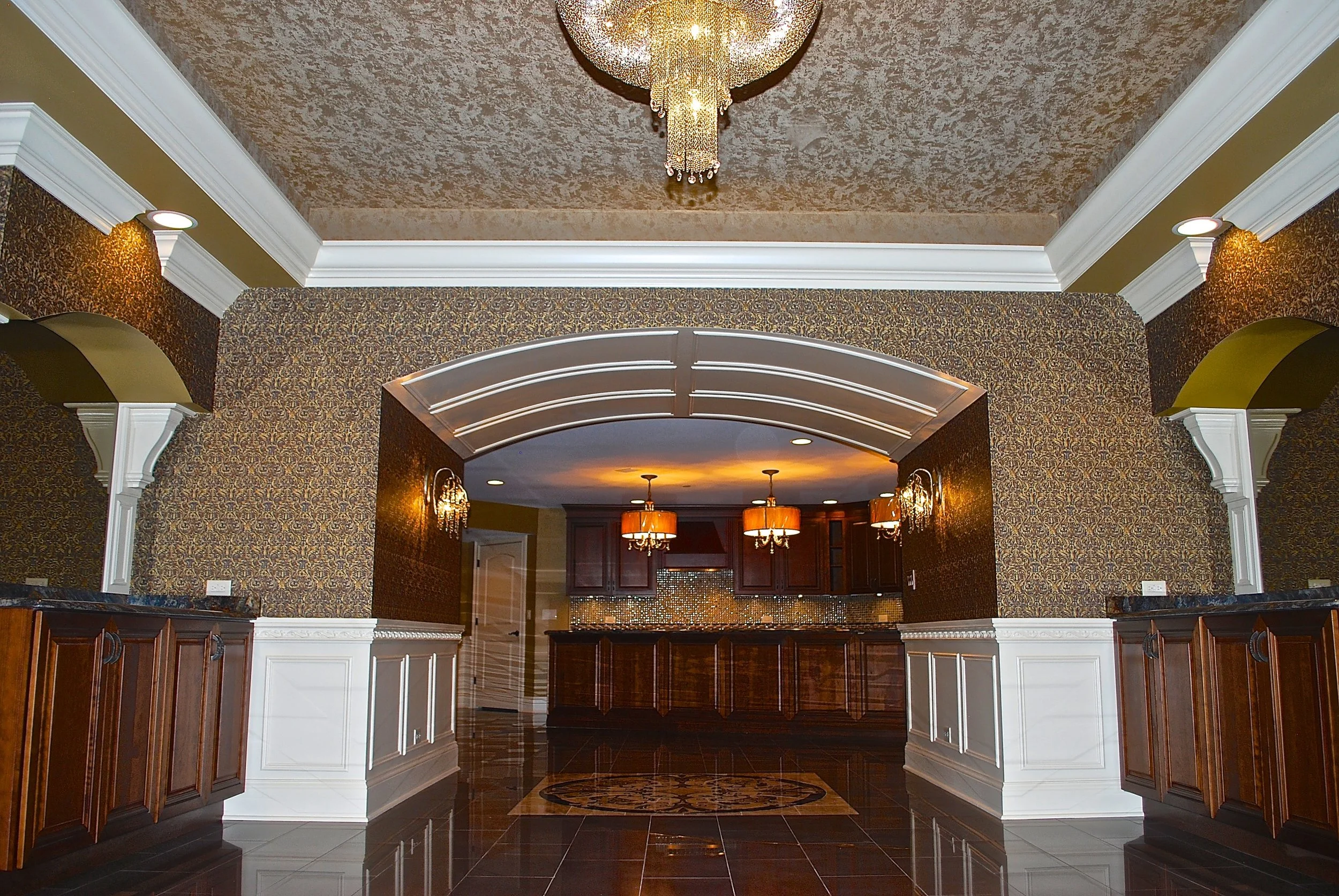 CUSTOM BASEMENT FINISHED BY SOUTHAMPTON IN OAK BROOK IL. FULL KITCHEN IN BASEMENT. REMODELING. HINSDALE. ELMHURST. BARREL VAULTED CEILING