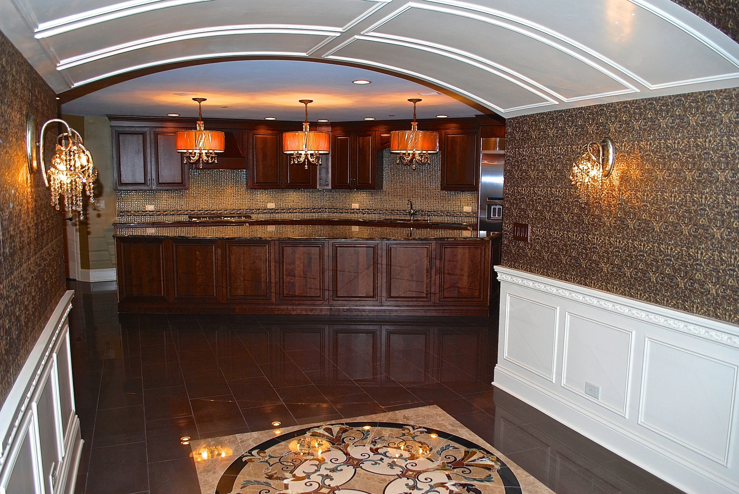 OAK BROOK IL. CUSTOM FINISHED LUXURY BASEMENT BY SOUTHAMPTON WITH FULL KITCHEN AND EXTENSIVE TRIM