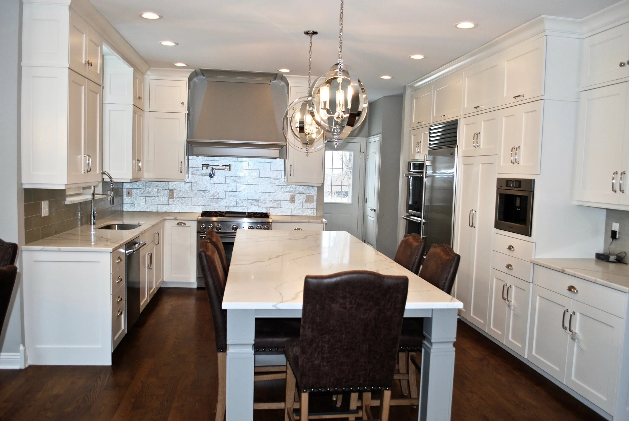 White Kitchen with Grey Hood &amp; Island in Elmhurst IL Kitchen Remodel 