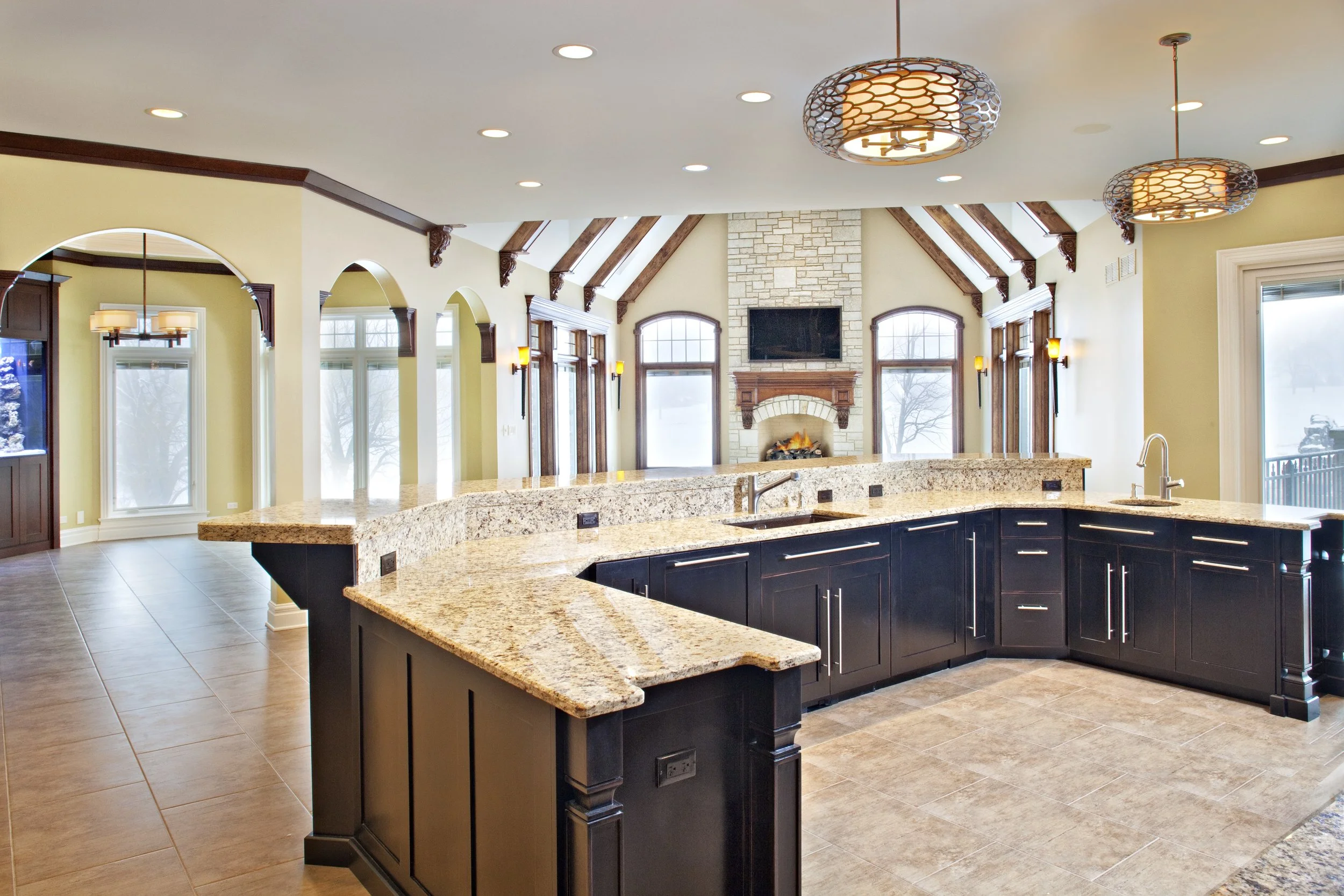 Luxury Kitchen Design. Open Floor Plan Kitchen. Huge Kitchen Island 