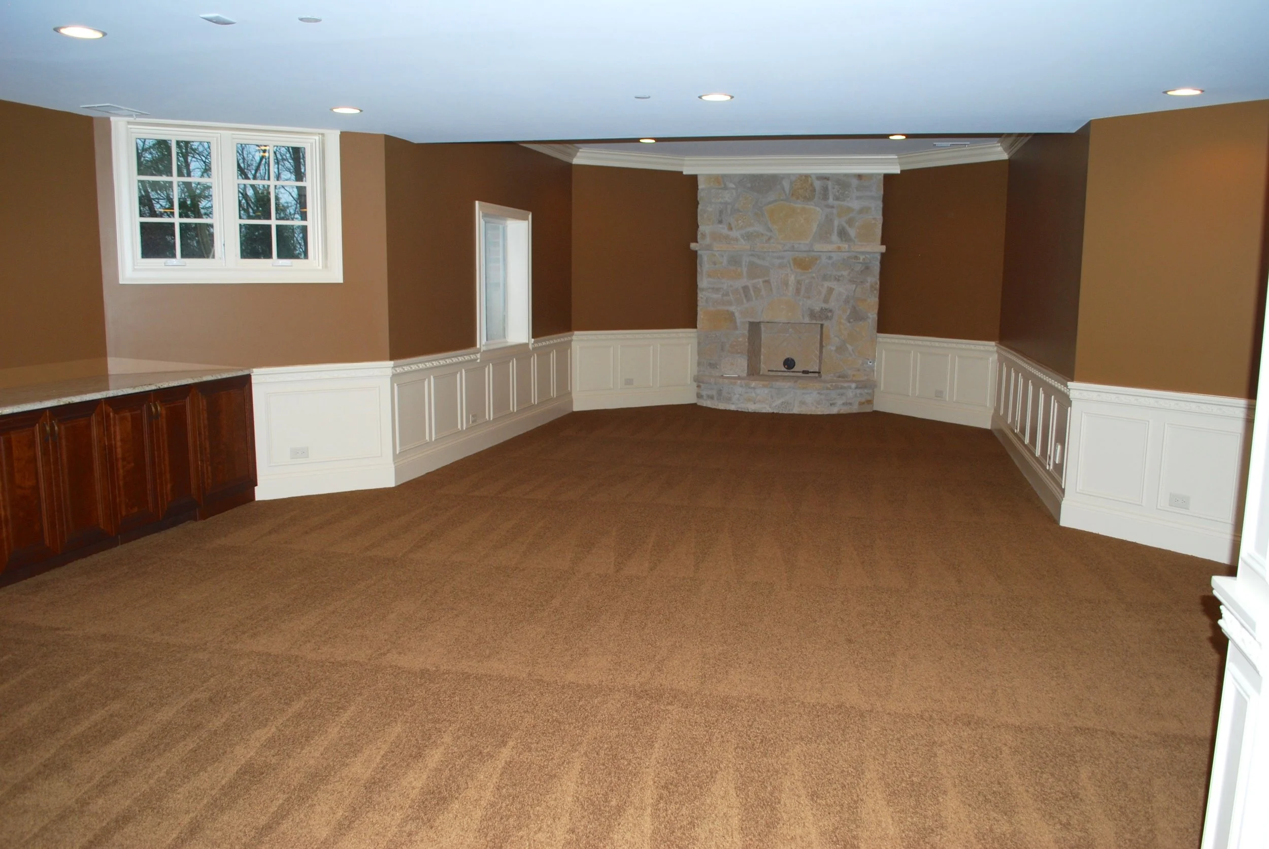 Basement Stone Fireplace &amp; Wainscoting - Naperville IL.