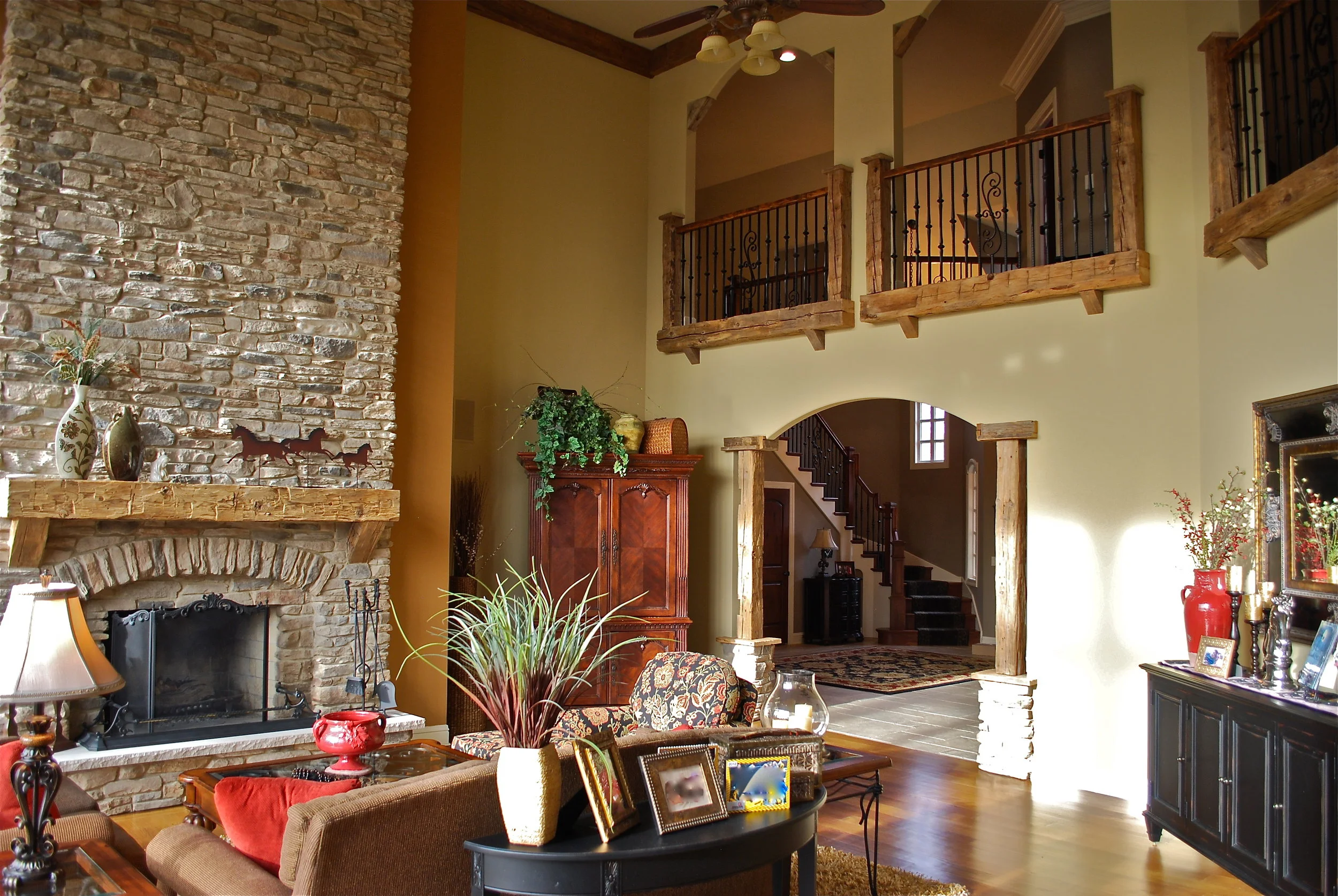 Remodeled Stack Stone Fireplace in this St. Charles IL Custom Home