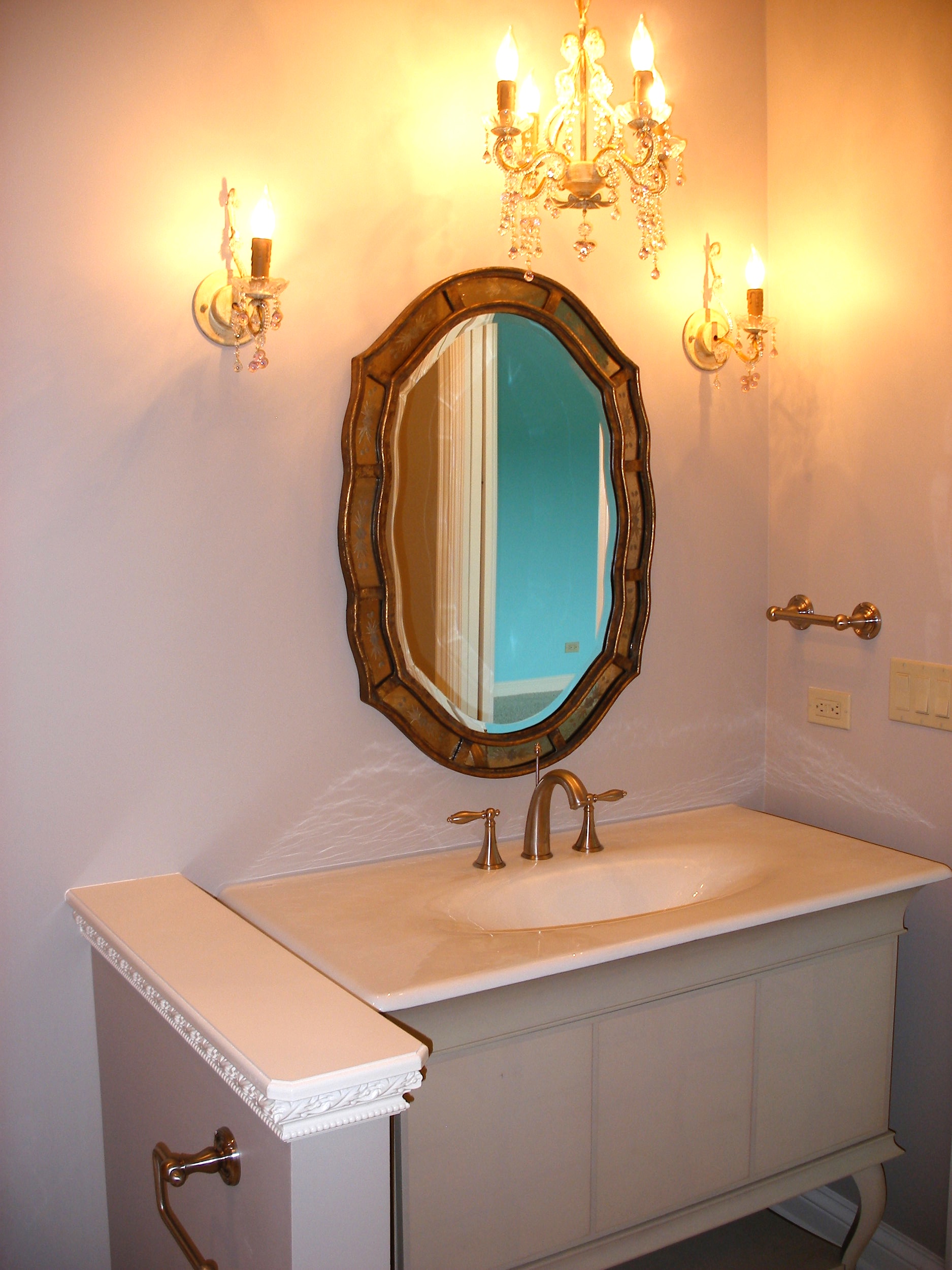 SCONCES ON SIDES OF MIRROR IN ST. CHARLES IL BATH REMODEL 