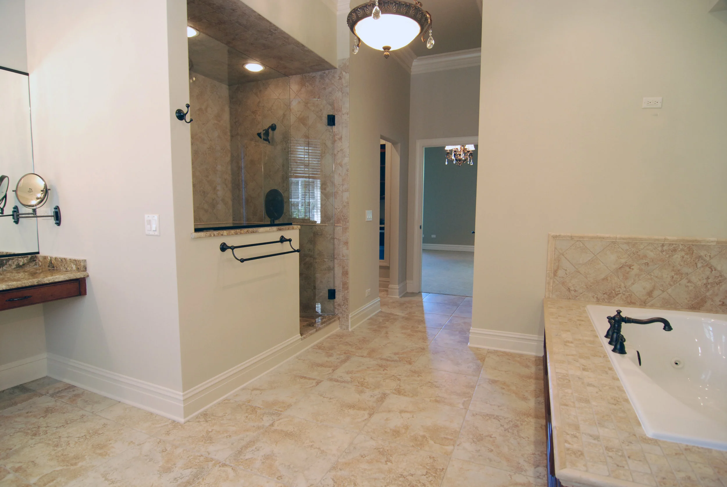 Naperville Bathroom Remodel with Enlarged Shower in Place of Small Shower 1990’s Shower Enclosure in a Huge Bathroom… We Moved the Toilet into a toilet Room. Luxury Bath Renovations.